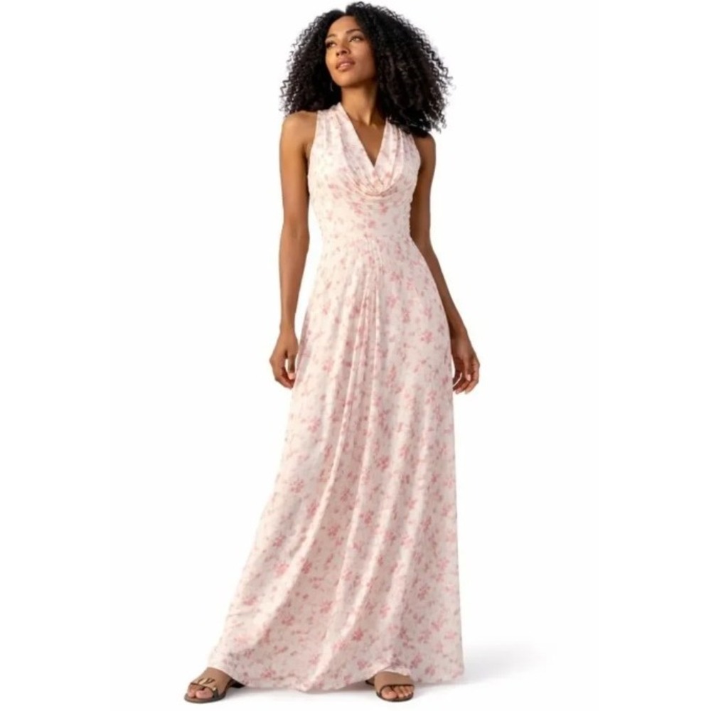 NEW Doncaster Collection Silk Ivory Pink Cowl Neck Sleeveless Maxi Formal Size 8